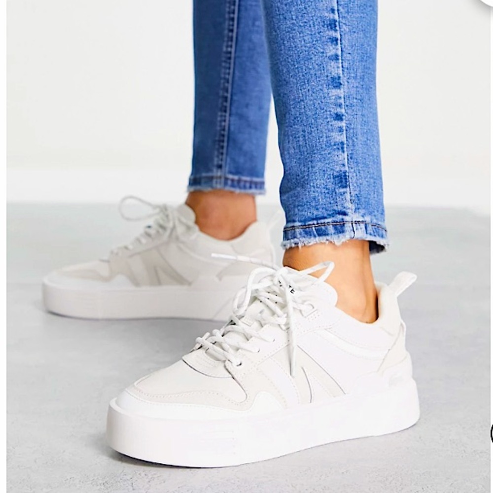 Lacoste L002 Cupsole Court Sneakers in White Leather